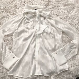 NWT WHBM Sheer Button Down Top with Bow Tie